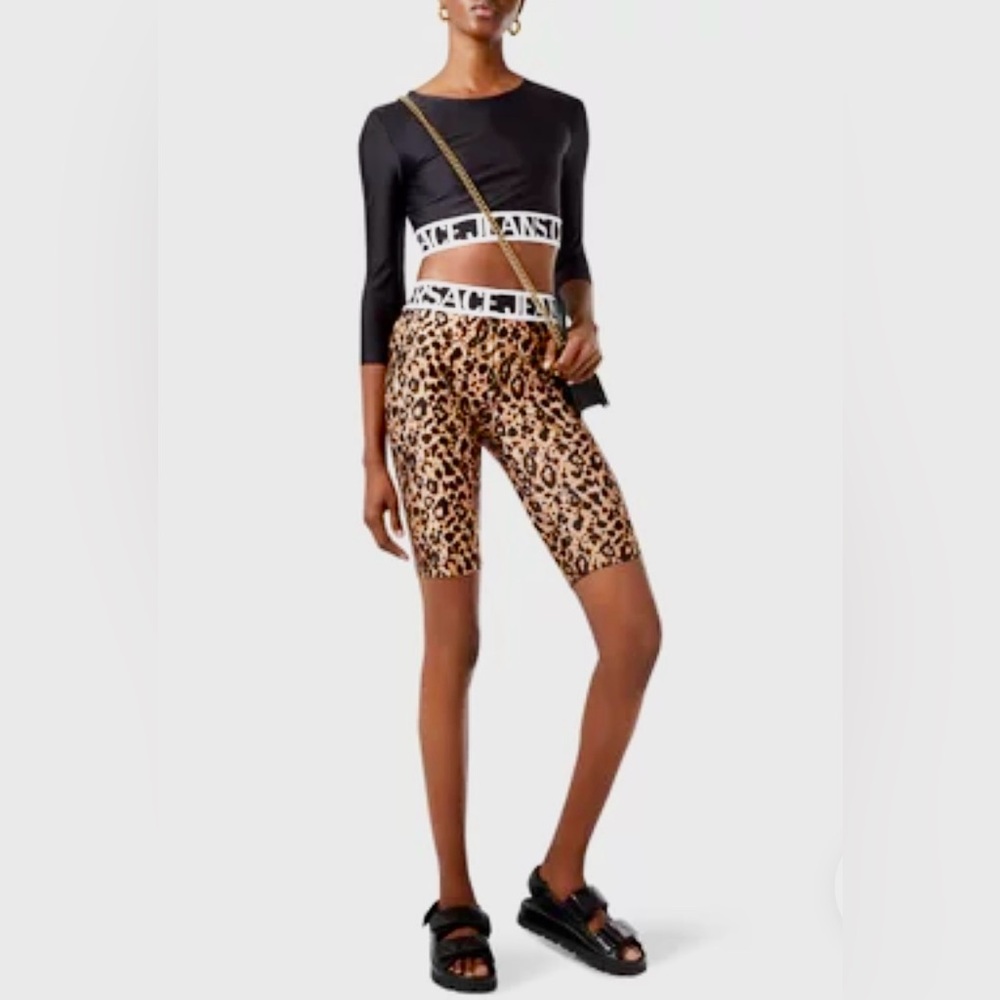Versace Jeans Couture Women’s black cheeta logo crop top and shorts set 2 S